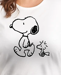Hybrid Apparel Trendy Plus Peanuts Snoopy Woodstock Walk Graphic Crew Neck T-Shirt