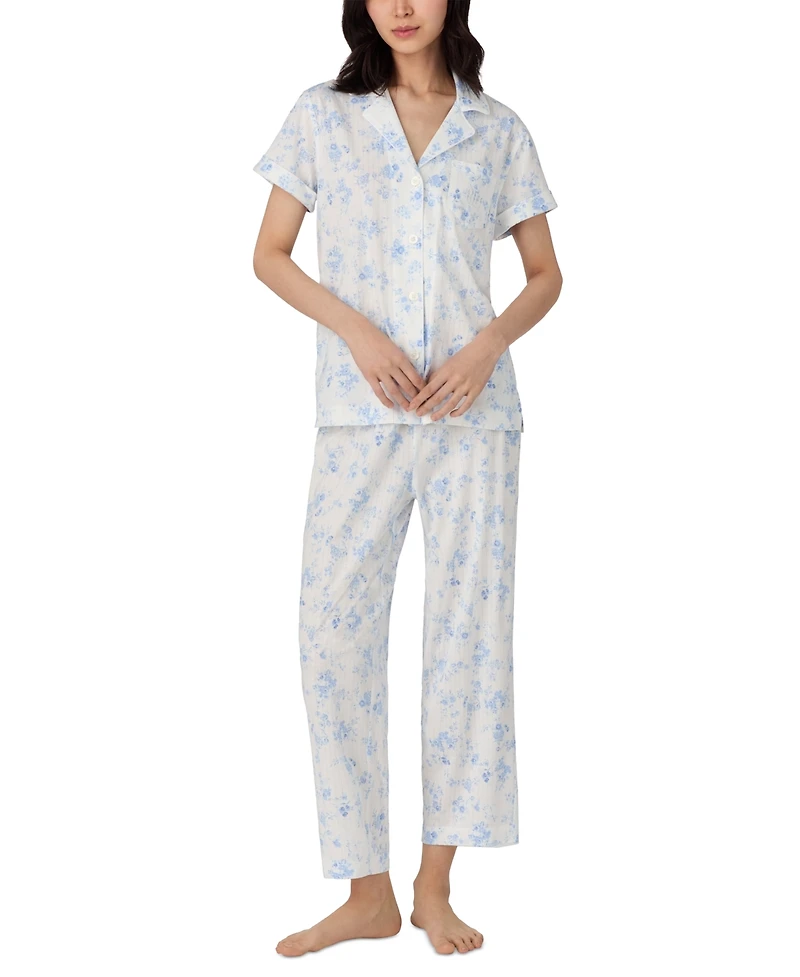 Lauren Ralph Lauren Women's Notched-Collar Cropped Pajama Set