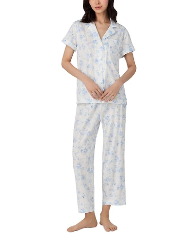 Lauren Ralph Lauren Women's Notched-Collar Cropped Pajama Set