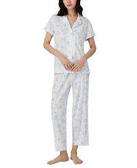 Lauren Ralph Lauren Women's Notched-Collar Cropped Pajama Set
