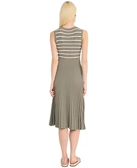 Luxely Women's Sleeveless Pleated Midi Sweater Dress