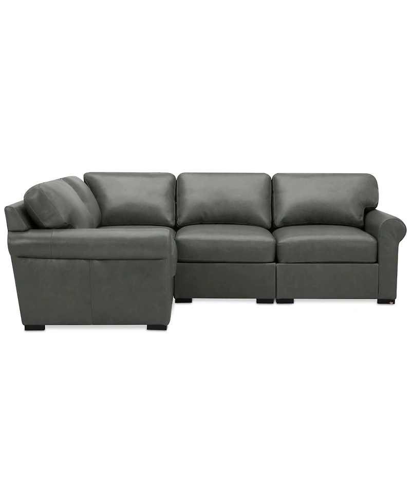 Radley Roll Arm 104" 4-Pc. Leather Square Corner L Sectional, Exclusively at Macy's