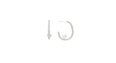 White Rhodium Clad Cz Hoop with Pearl detail