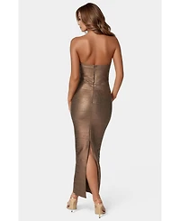 Bebe Women's Long Strapless Bandage Foil Dress