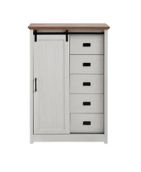5 Drawers Dresser w/Sliding Barn Door, Farmhouse Modern Tall Chest of