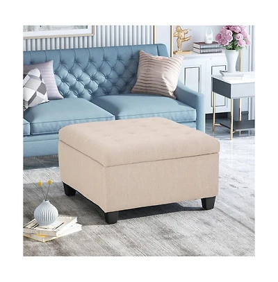 Storage Ottoman with Button-Tufted Lid, Upholstered Square Ottoman Bench for Living Room, Bedroom, Entryway-The Pop Home