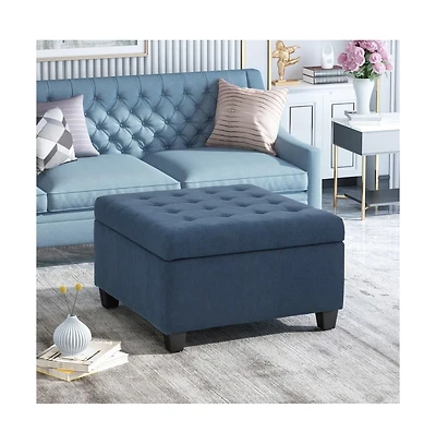 Storage Ottoman with Button-Tufted Lid, Upholstered Square Ottoman Bench for Living Room, Bedroom, Entryway-The Pop Home
