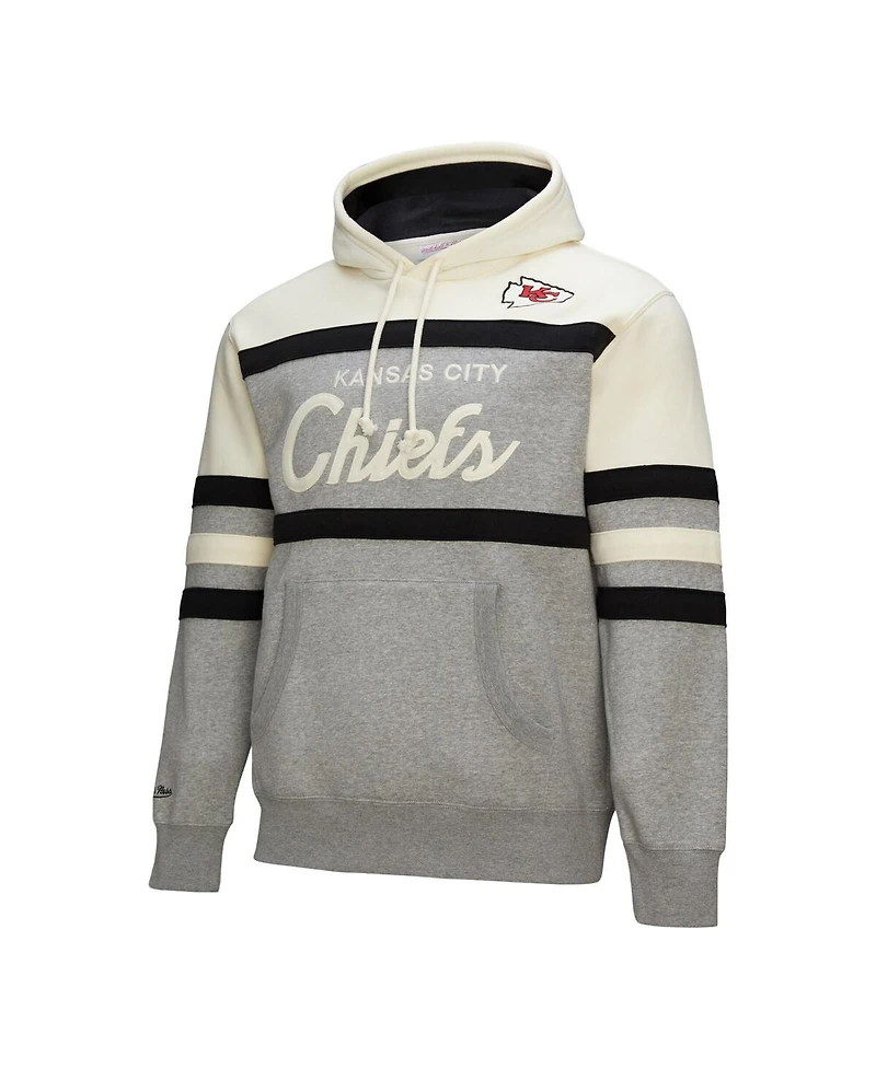Mitchell & Ness Men's Heather Gray Kansas City Chiefs Head Coach Vintage Logo Pullover Hoodie