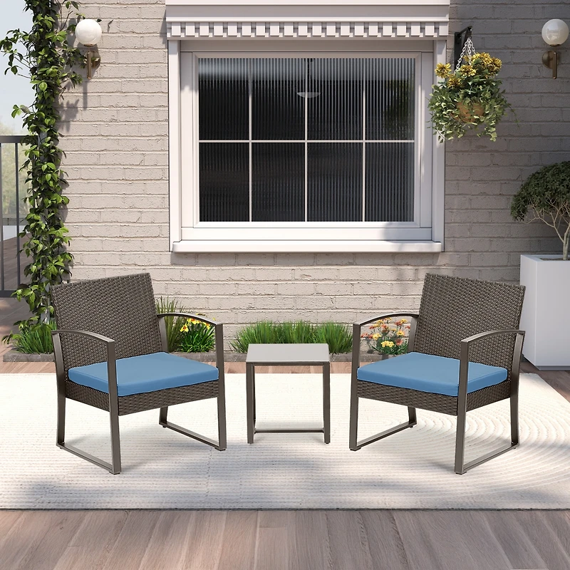 Aoodor 3-Piece Patio Furniture Set, Outdoor Rattan Wicker Chairs with Table, Sofa Set Including Cushions