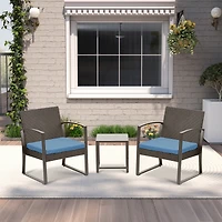 Aoodor 3-Piece Patio Furniture Set, Outdoor Rattan Wicker Chairs with Table, Sofa Set Including Cushions