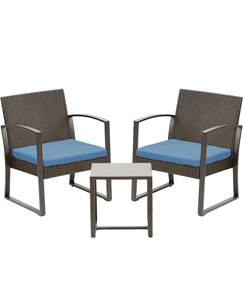 Aoodor 3-Piece Patio Furniture Set, Outdoor Rattan Wicker Chairs with Table, Sofa Set Including Cushions