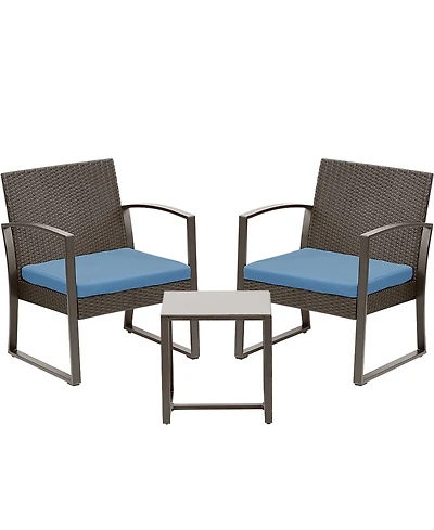Aoodor 3-Piece Patio Furniture Set, Outdoor Rattan Wicker Chairs with Table, Sofa Set Including Cushions