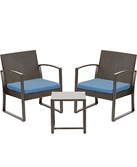 Aoodor 3-Piece Patio Furniture Set, Outdoor Rattan Wicker Chairs with Table, Sofa Set Including Cushions