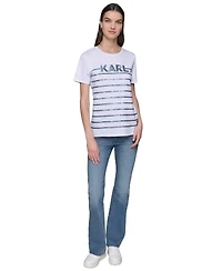 Karl Lagerfeld Paris Women's Embellished Stripe Crewneck Tee