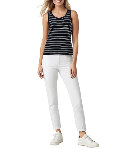 Three Dots Women's Olive Striped Sleeveless Knit Top