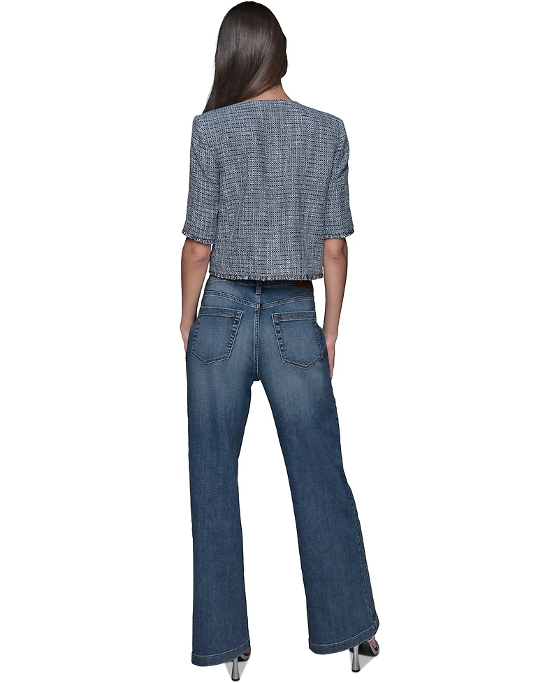 Karl Lagerfeld Paris Women's Fringe-Trim Short-Sleeve Tweed Jacket