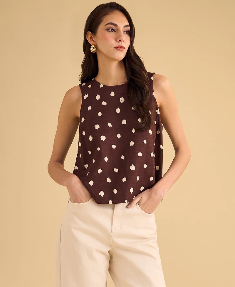1.State Women's Printed Crewneck Sleeveless Top