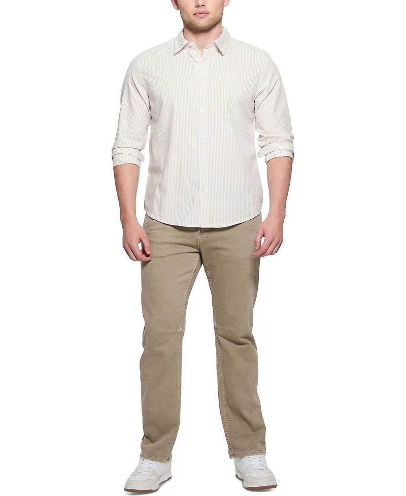 Guess Men's Relaxed Fit Long Sleeve Striped Button Front Oxford Shirt