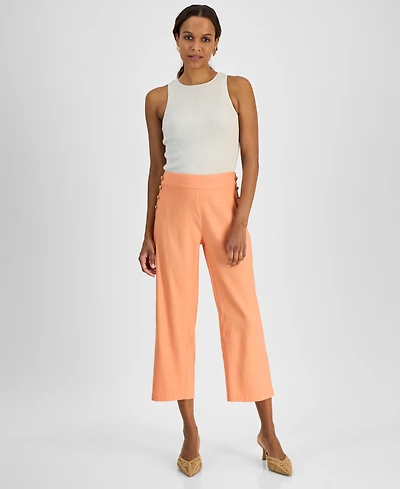 I.n.c. International Concepts Petite Linen-Blend High-Rise Wide-Leg Pants, Created for Macy's