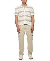 Guess Men's Joshua Relaxed Fit Short Sleeve Button-Front Striped Sweater