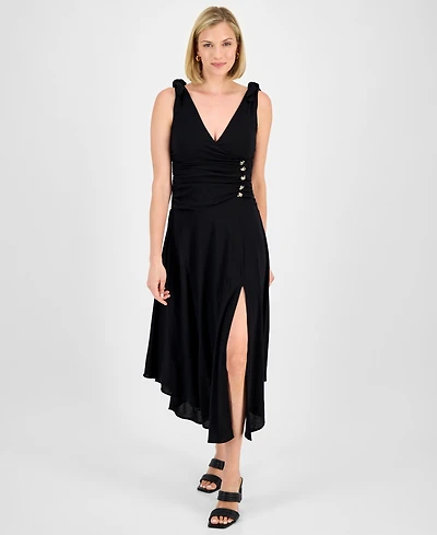 Rachel Roy Women's Estelle Knot-Shoulder Ruched Midi Dress