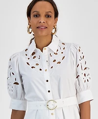 I.n.c. International Concepts Petite Belted Eyelet Mini Dress, Exclusively at Macy's