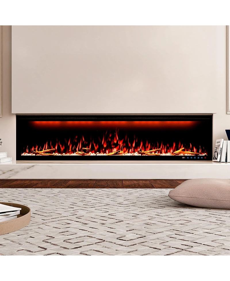 Smart 74" Wall-Mounted Electric Fireplace with Realistic Flame Effects, Dual Heating, and Alexa Compatibility