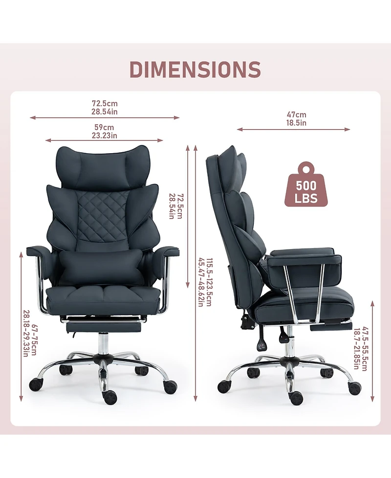 Dyhome Faux Leather Gaming Chair, Ergonomic High-Back Office Chair With Tilt and Swivel, Reclining Computer Desk for Women, Men