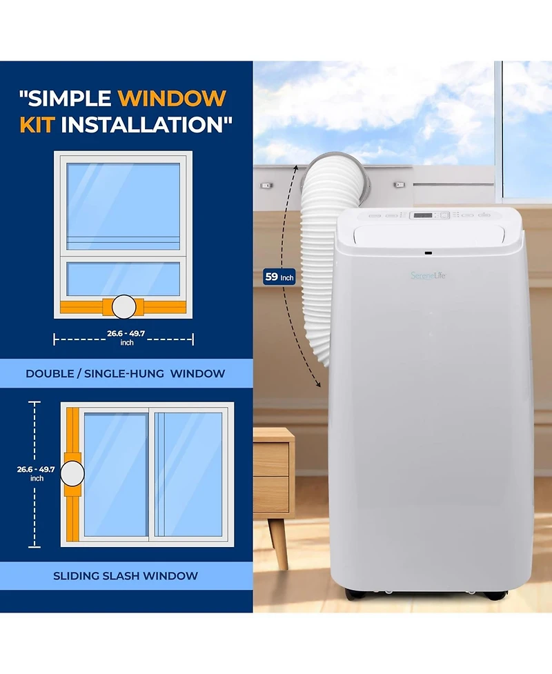 SereneLife 12,000 Btu Portable Air Conditioner With Dehumidifier & Fan