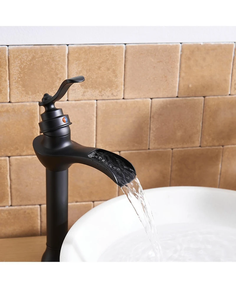 Waterfall Single Hole Single-Handle Vessel Bathroom Faucet With Pop-up Drain Assembly Polished Chrome