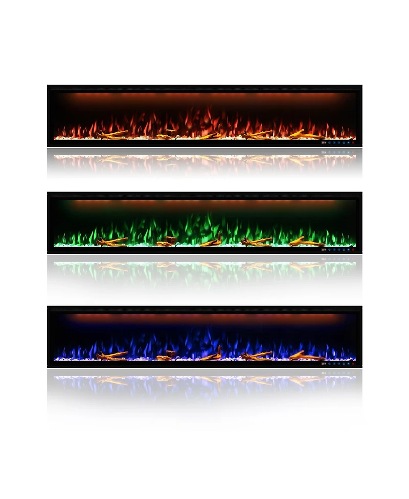 Smart 88" Wall-Mounted Electric Fireplace with Realistic Flame Effects, Dual Heating, and Alexa Compatibility