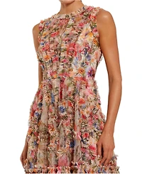 Mac Duggal Women's Mesh Micro Ruffle High Neck Mini Dress