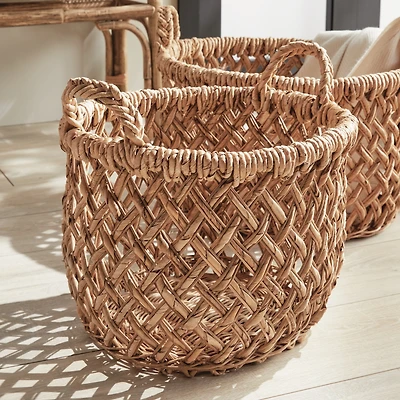 Emlyn Rattan Decorative Baskets Set of 2 With Side Handles