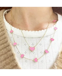 The Lovery Bubblegum Pink Heart Station Necklace 14K Gold