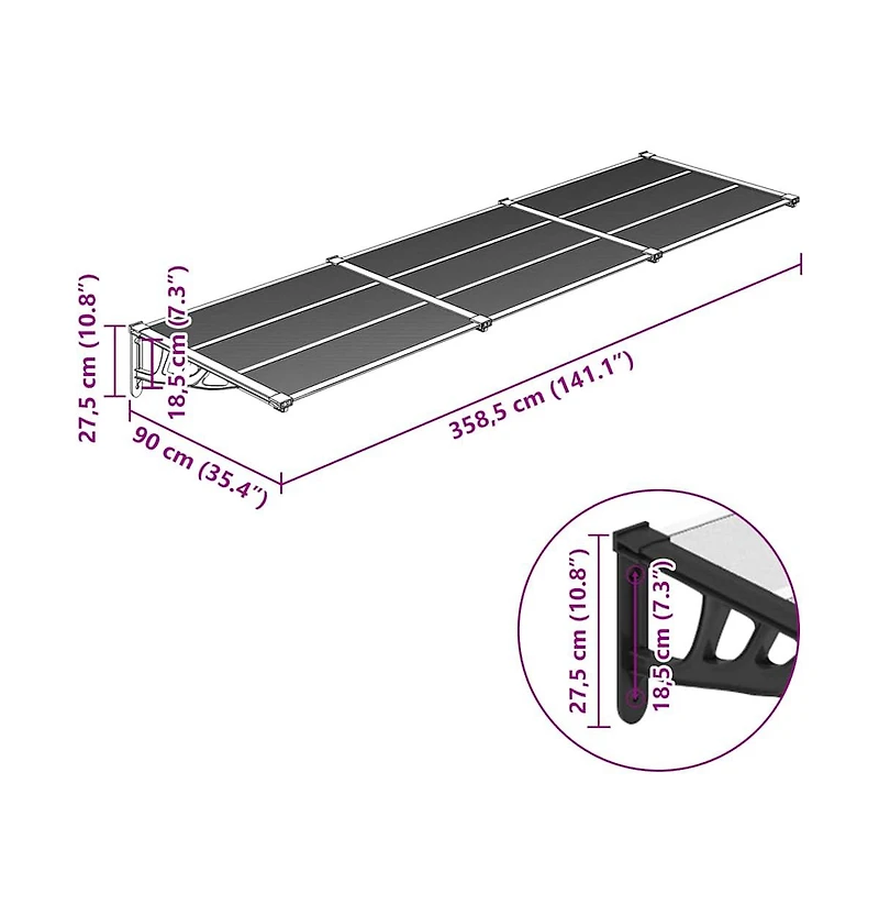 Door Canopy and Transparent 141.1"x35.4" Polycarbonate
