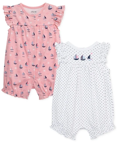 Little Me Baby Girls Cotton Sailboats Rompers, 2 Pack