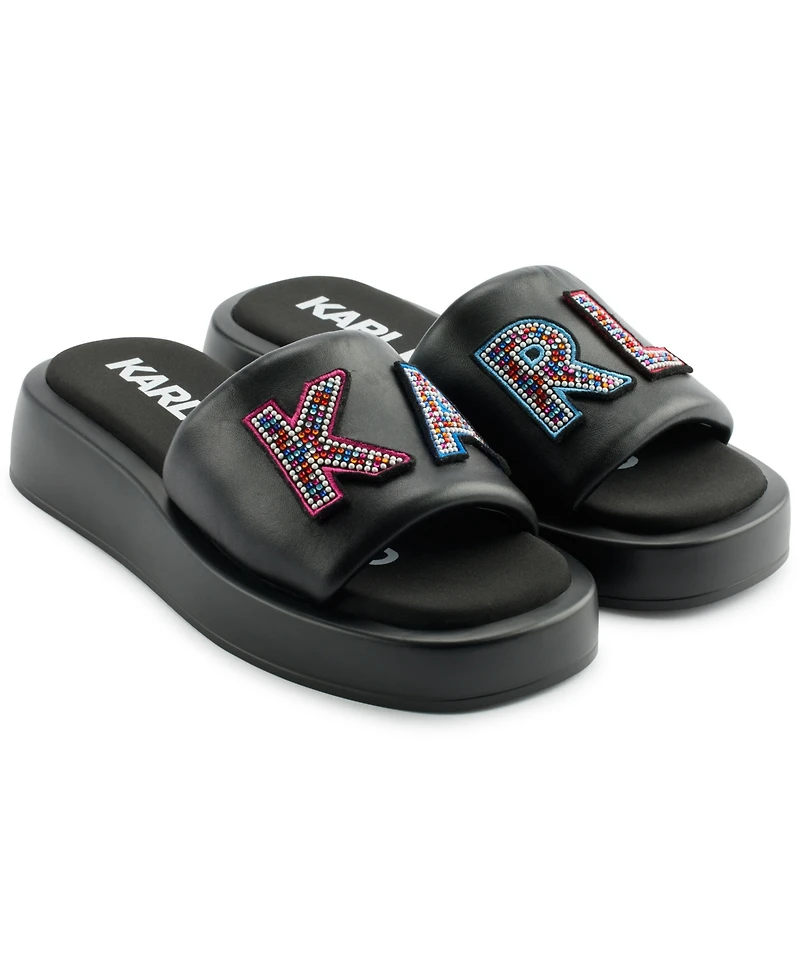 Karl Lagerfeld Paris Women's Opal Stone Platform Slide Flat Sandals
