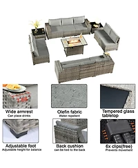 Xizzi 13 Pieces Patio Furniture Set,Outdoor Sectional Sofa Couch Set,Modern Conversation Set with Rectangular Fire Pit Table,Wide Armrests and D
