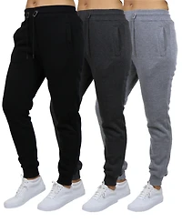 Galaxy By Harvic Women's Loose-Fit Fleece Jogger Sweatpants 3-Pack