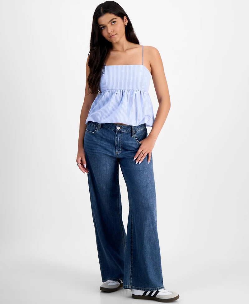 Madden Girl Juniors' Poplin Bubble Tank Top