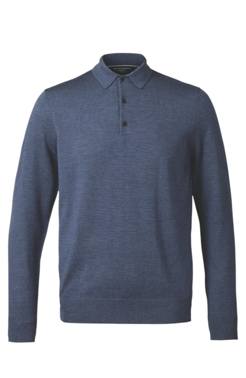 Charles Tyrwhitt Men's Merino Polo Long Sleeve Sweater