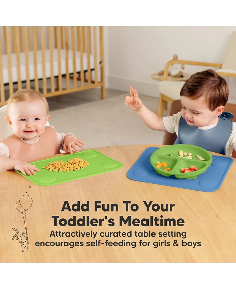 KeaBabies 2-Pack Prep Silicone Placemats for Toddlers, Kids, Non Slip Suction Dining Table Baby Placemat, Easy to Clean