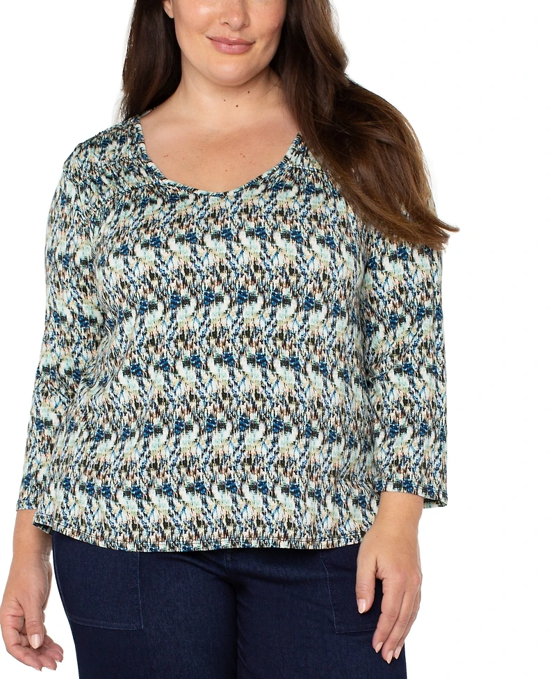 Liverpool Plus Printed 3/4-Sleeve V-Neck Top