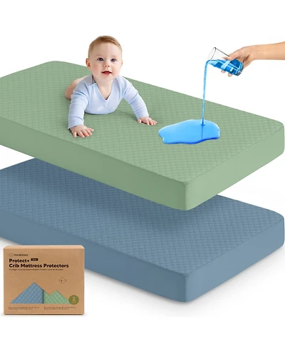 KeaBabies 2-Pack Protect+ Waterproof Crib Mattress Protector Covers, Quin Quilted Cotton Baby Topper, Toddler Sheets