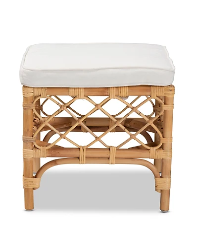bali & pari 18.5" Upholstered and Natural Rattan Orchard Modern Bohemian Ottoman