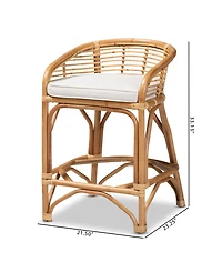 bali & pari 21.5" Upholstered and Rattan Maverick Modern Bohemian Counter Stool