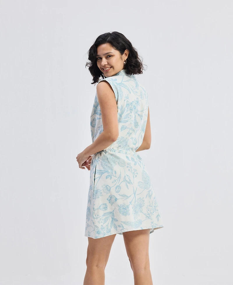 Reistor Women's Drawstring Shirt Dress Blue Florals