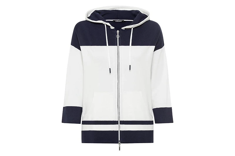 Olsen Women's Knit Zip Front Striped Hoodie