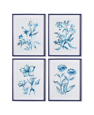 Indigo Watercolor Botanical Prints Set Of 4