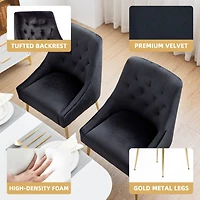 Dyhome Modern Velvet Upholstered Dining Chairs Set of 2, Mid Century Side with 5.12” Cushions and Back Pull Rod for Kitchen, Living Room